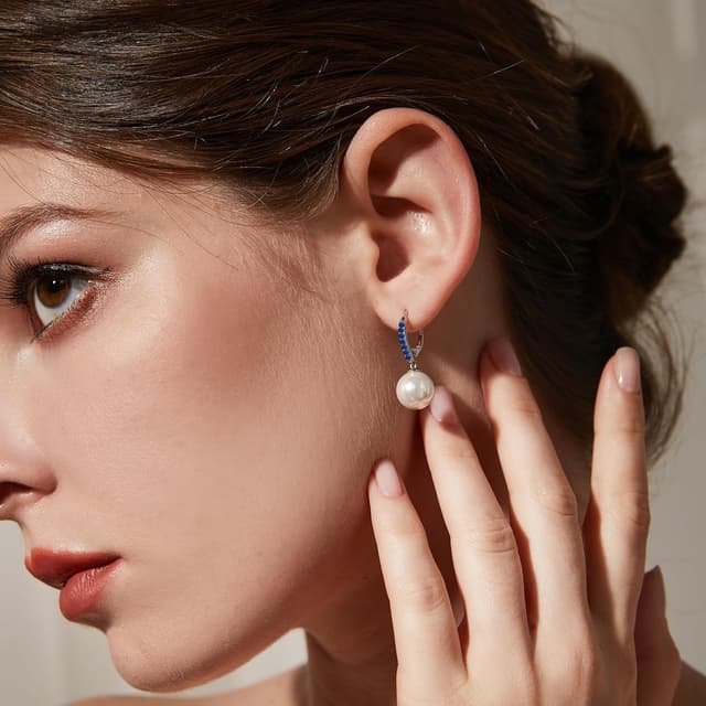 Detalle de jiamiaoi Perlenohrringe Silber 925 mit hängender Perle (8–13 mm) und Klappverschluss für Damen