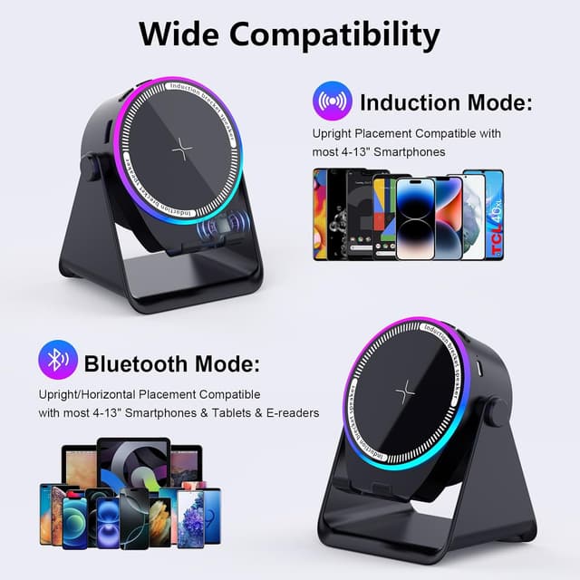 Detalle de CoolBuBu Bluetooth Speaker Portable with Wireless Charger Stand