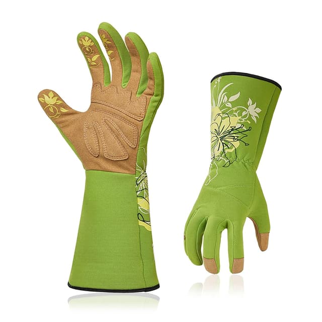 Detalle de Vgo... Women’s Long-Sleeve Gardening Gloves (Thorn-Proof Gauntlet) with Leather-Style Palm