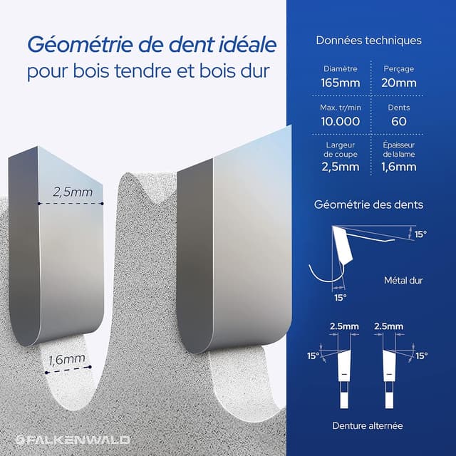 Thumbnail 4 de FALKENWALD Lame 165x20 mm 60 dents carbure bois