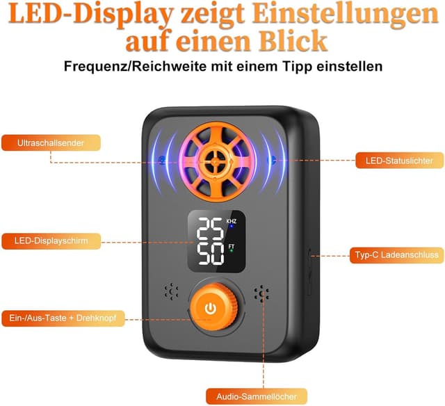 Detalle 2 de kacylzom Ultraschall-„Antibell“ für Hunde mit 5 Frequenzstufen, 3 Reichweitenmodi und Akku