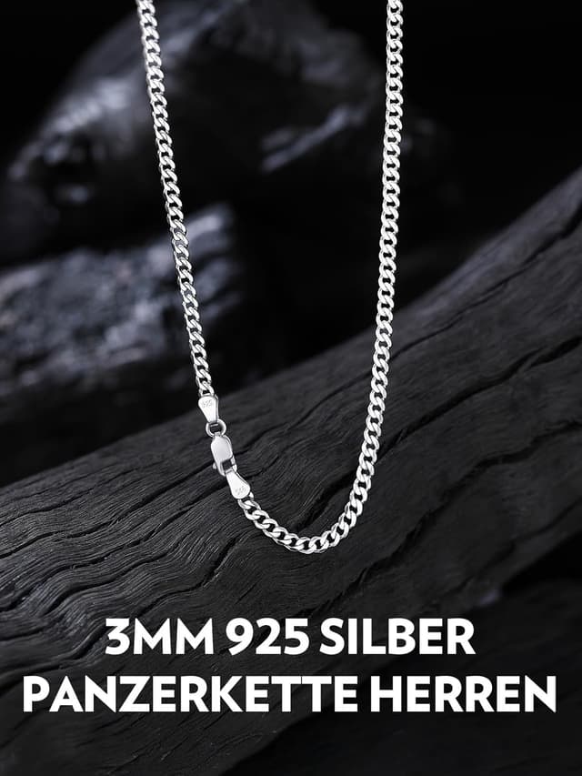 Detalle 1 de Bandmax 925 Silber Panzerkette Herren/Damen (3/5 mm) in Sterling Silber – inkl. Geschenkbox, Längen 36–71 cm