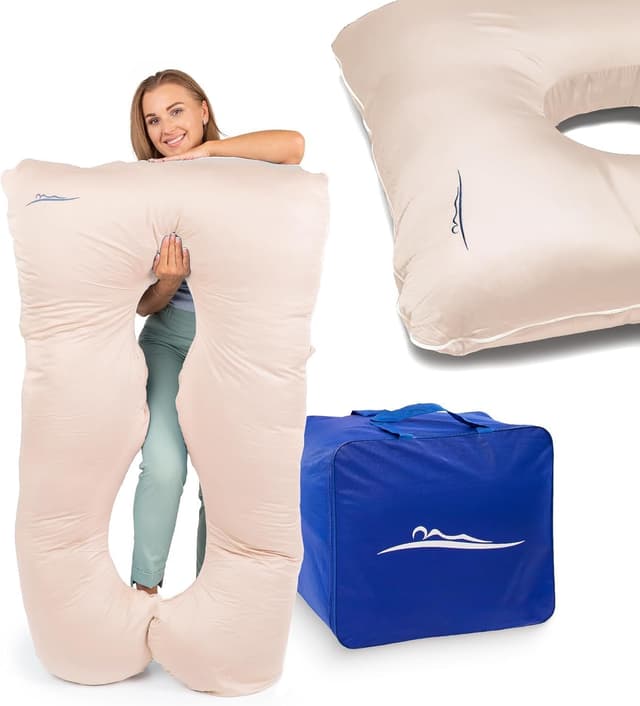 Detalle de MKS Coussin de grossesse 100x150 cm en U : support ergonomique et housse en bambou lavable