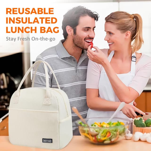 Thumbnail 6 de Moyad reusable insulated lunch bag (10L) – white thermal tote for work, travel & picnics