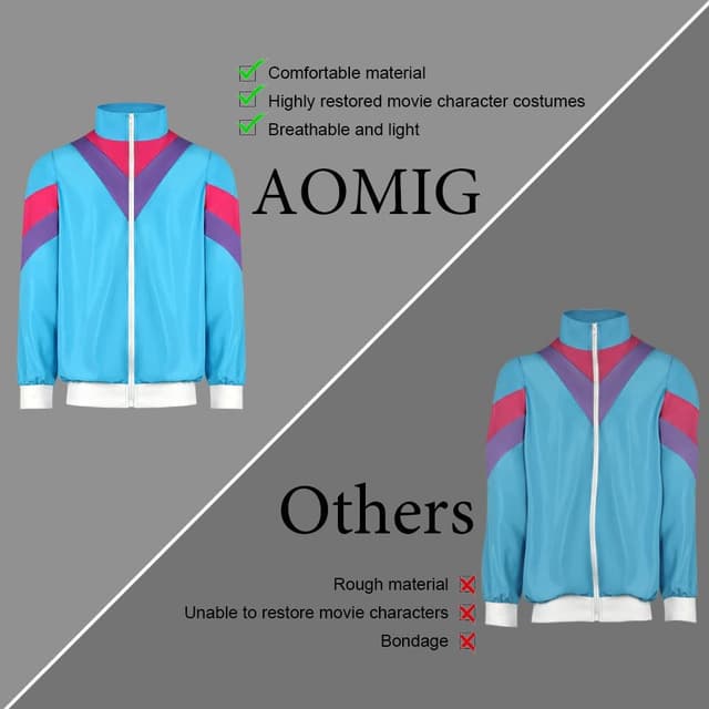 Detalle 2 de Déguisement années 80 Aomig (unisex) veste + pantalon + bandeau + protège-poignets, style disco hippie rétro