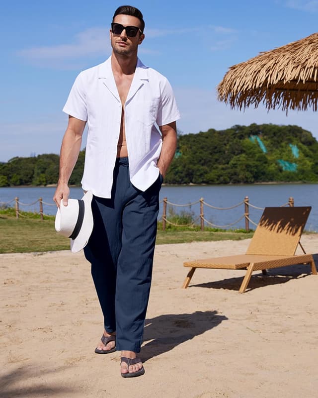 Detalle de YAOHUOLE linen trousers with elastic waist