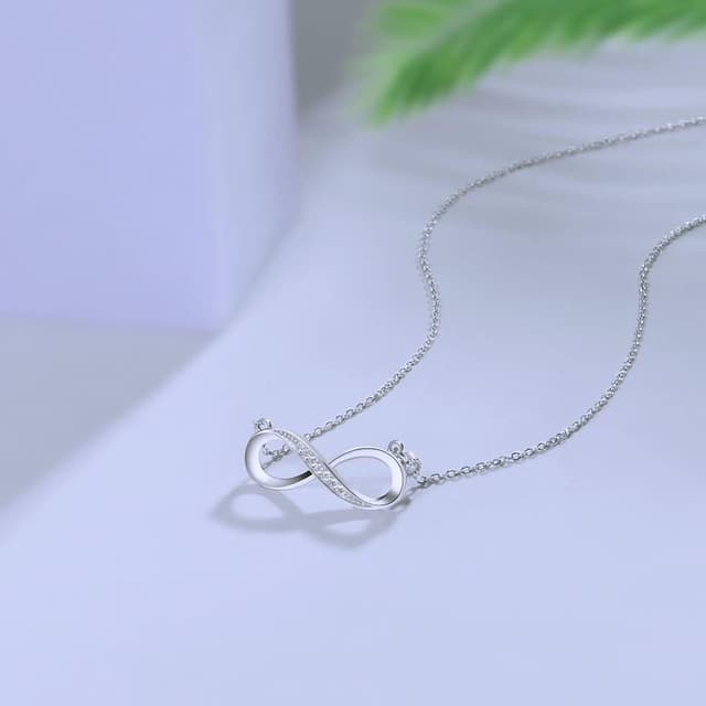Detalle de Aucuu Damen-Halskette Infinity aus 925er Sterlingsilber mit Zirkonia – verstellbare Freundschaftskette