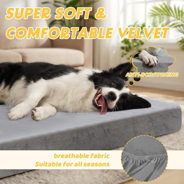 Detalle de DUJUIKE housse 100% imperméable de remplacement pour lit de chien (velours) – taille S, gris