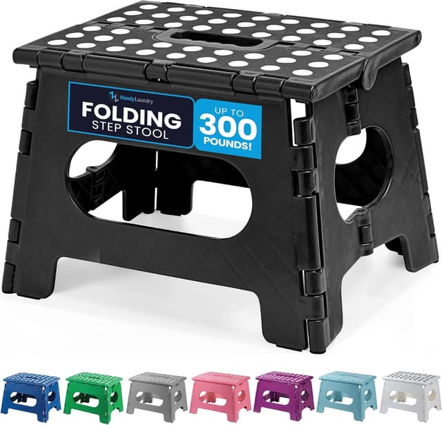 Detalle de Handy Laundry Folding Step Stool (Black) - Collapsible 9-Inch Stool for Adults and Kids