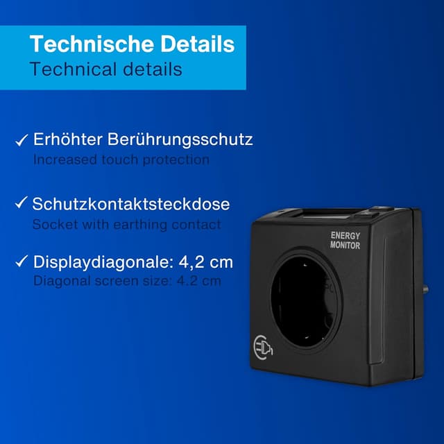 Detalle de REV Stromzähler EX für die Steckdose (schwarz) – Verbrauch messen und Stromfresser finden