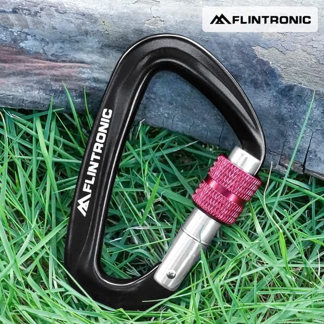 Detalle 2 de Flintronic mousqueton à verrouillage en aluminium 90 x 48 mm (forme D) pour hamac, camping et randonnée