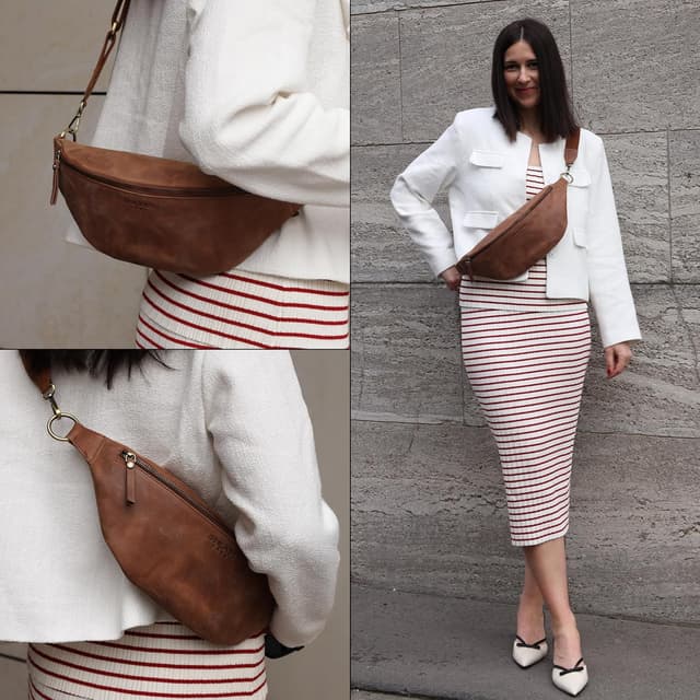 Thumbnail 6 de Berliner Bags Mona – sac banane en cuir avec sangle réglable (marron)