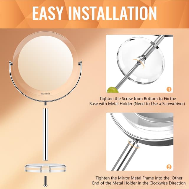 Thumbnail 6 de Auxmir 30X Magnifying Mirror with Tweezers (Double-Sided 30X/1X) – 360° Swivel Vanity Mirror with Stand