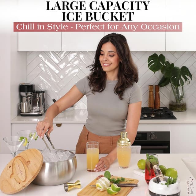 Detalle de Gusto Nostro 4.1L Insulated Ice Bucket with Lid and Tongs (Double-Wall Stainless Steel)