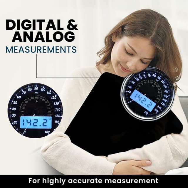 Detalle de EILISON Highly Advance 2-in-1 Digital & Analog Weighing Scale (Black) with Height Measurement