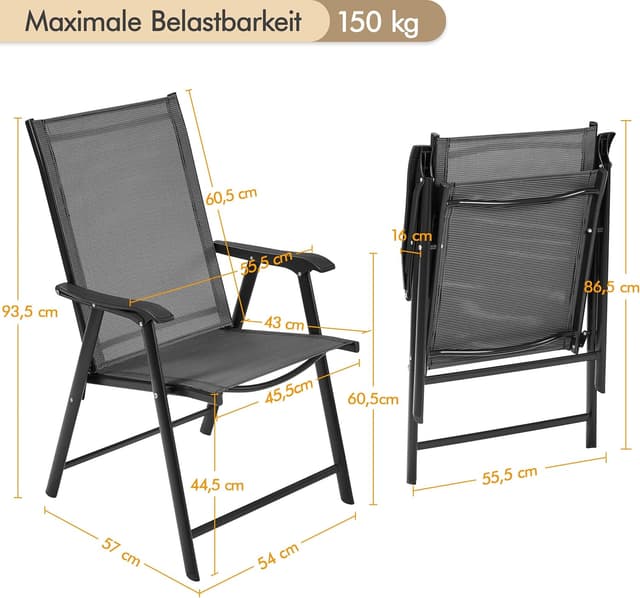 Detalle de Yaheetech 4er Set Gartenstühle Klappstühle Hochlehner mit Rückenlehne & Armlehnen bis 150 kg Belastbarkeit