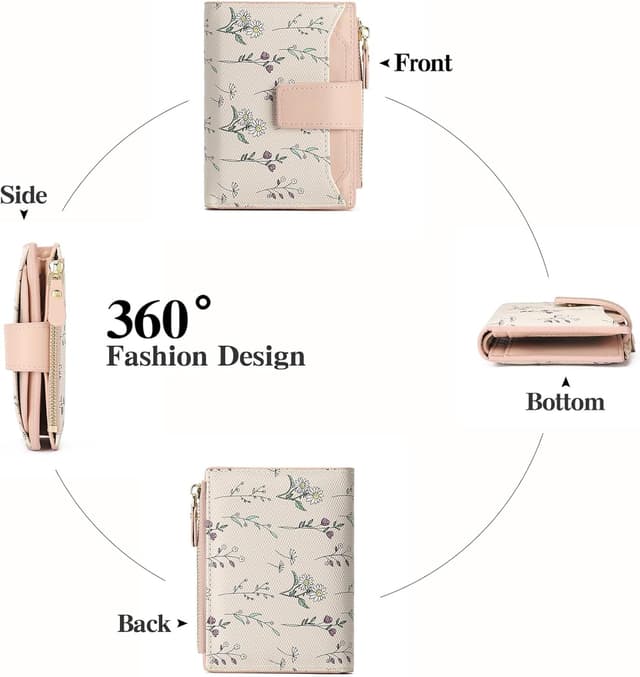 Detalle 2 de GAEKEAO RFID-Blocking Floral Bifold Wallet for Women with Zip Pocket & ID Window (Vegan Leather)