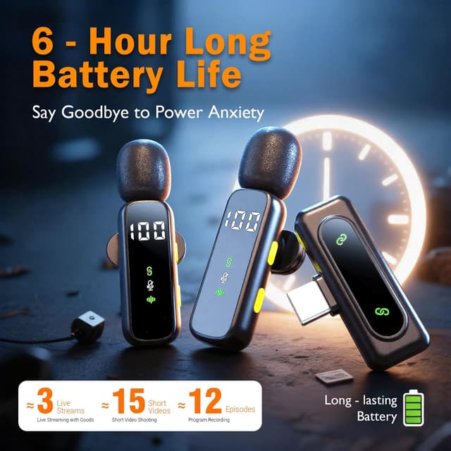 Detalle de kinmaizi kabelloses Krawattenmikrofon mit LED-Display für iPhone, Android, iPad (2,4-GHz)