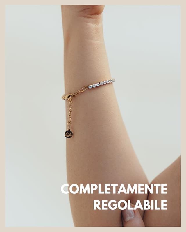 Detalle 2 de GD GOOD.designs Bracciale tennis Argento e Oro con Cubic Zirconia 3mm regolabile (15–19 cm)