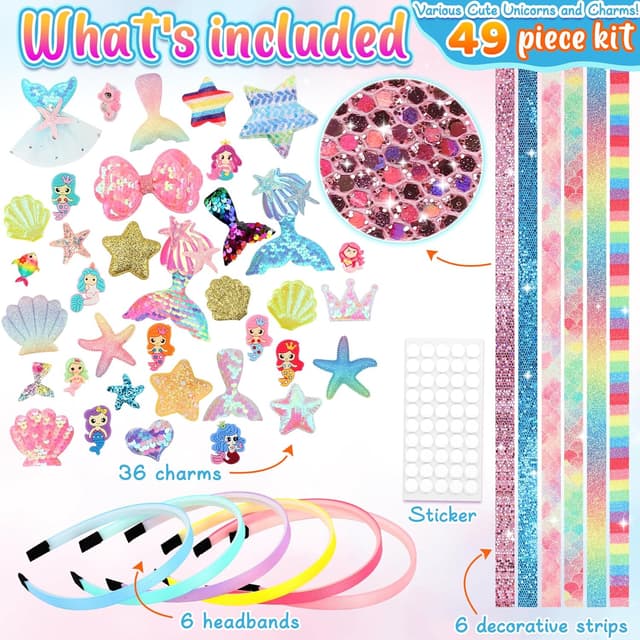 Detalle de Pourbibi Haarreifen Mädchen Meerjungfrau DIY-Bastelset (Haarschmuck zum Selbermachen) ab 5 Jahren