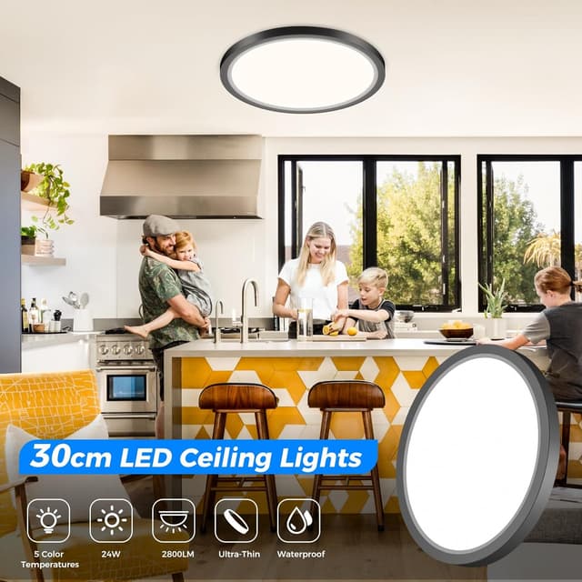 Detalle de Peasur Bathroom Light LED Flush Ceiling 30cm (5 colour temperatures, IP54) — 24W 2800LM