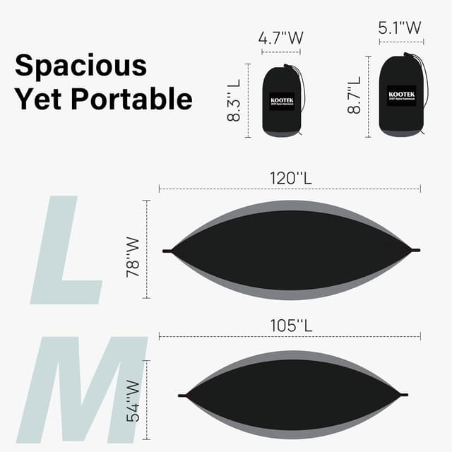 Detalle 2 de Kootek Camping Hammock with Tree Straps & Attached Carry Bag (Portable Camping Hammock)