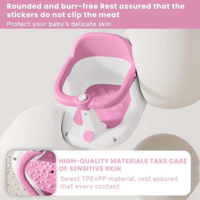 Detalle 2 de UBRAVOO Baby Bath Seat (6-24 Months) with 4 Suction Cups – Non-Slip Infant Bath Tub Chair, Pink