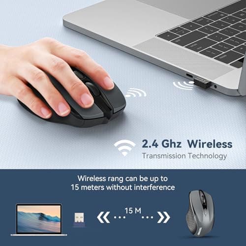 Detalle de TECKNET Ratón Inalámbrico ergonómico 2.4G con 5 niveles y 2600 dpi, 6 botones (USB Plug & Play)