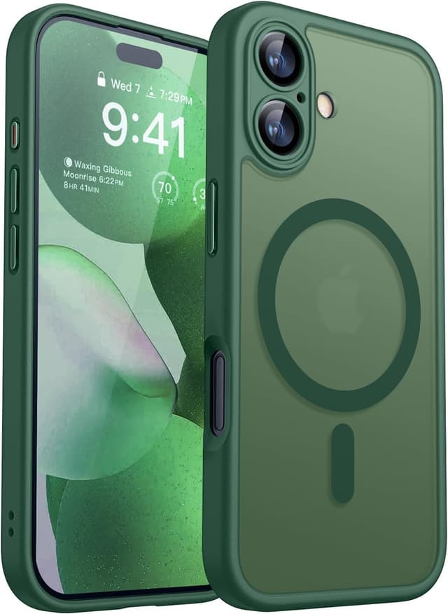 Detalle de CANSHN Magnetic iPhone 17 Case (6.3") with full camera protection, MagSafe compatible, translucent matte – Deep Green