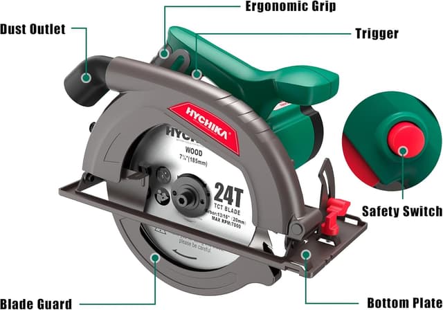 Thumbnail 6 de HYCHIKA Circular Saw 1300W 4500RPM 185mm