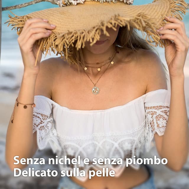 Detalle 2 de BONNYBIRD BonnyCoin collana estiva donna in acciaio inox argento, oro e oro rosa regolabile 38–44 cm, impermeabile e senza nichel