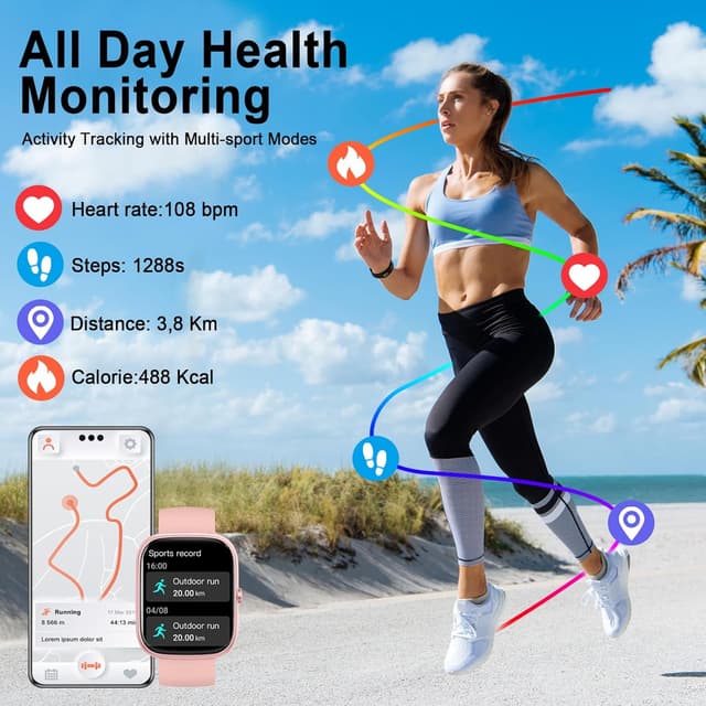 Thumbnail 6 de Jugeman Smart Watch for Women with Bluetooth Calling, 1.91" HD Touch Screen & Fitness Tracking (Pink)