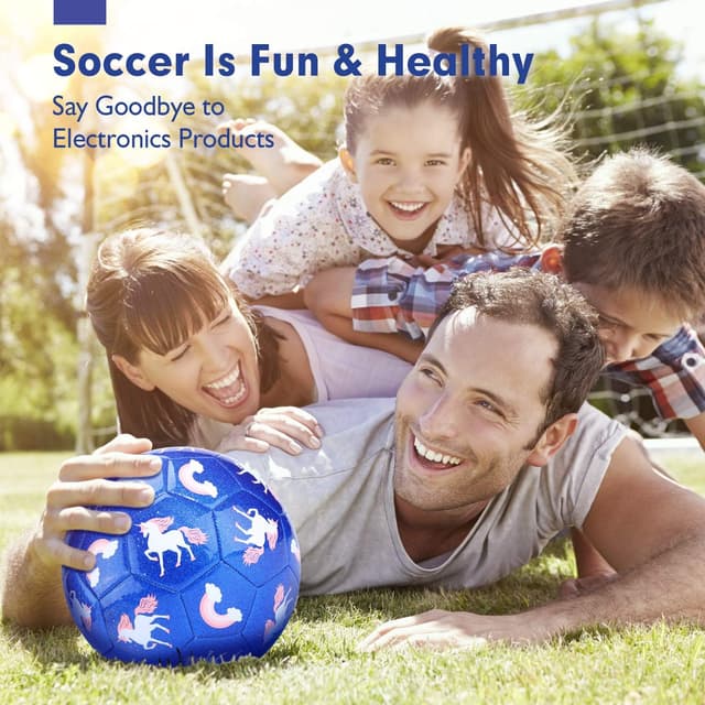 Detalle de hahaland Fußball-Spielzeug mit Ballpumpe & Netz, Kinderfußball Größe 3 für drinnen & draußen (Einhorn-Design)