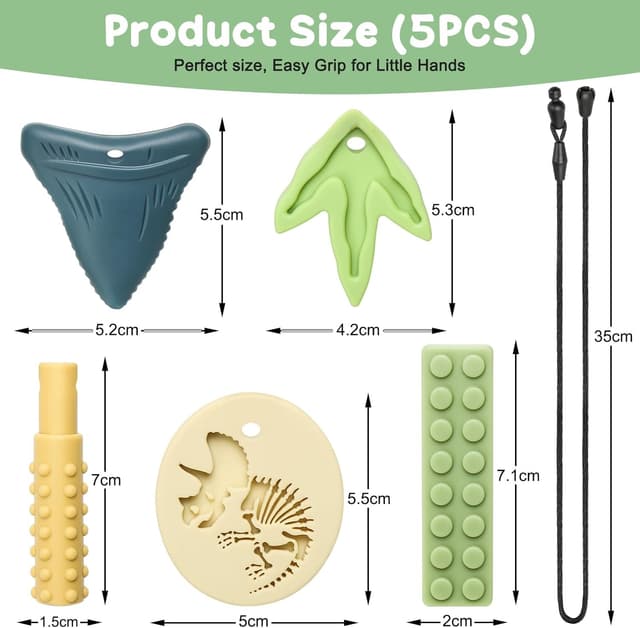 Detalle de CLDY 5 PCS Sensory Chew Necklace Set (Food-Grade Silicone, Break-Away Clasp) for Autistic & ADHD Biting Needs