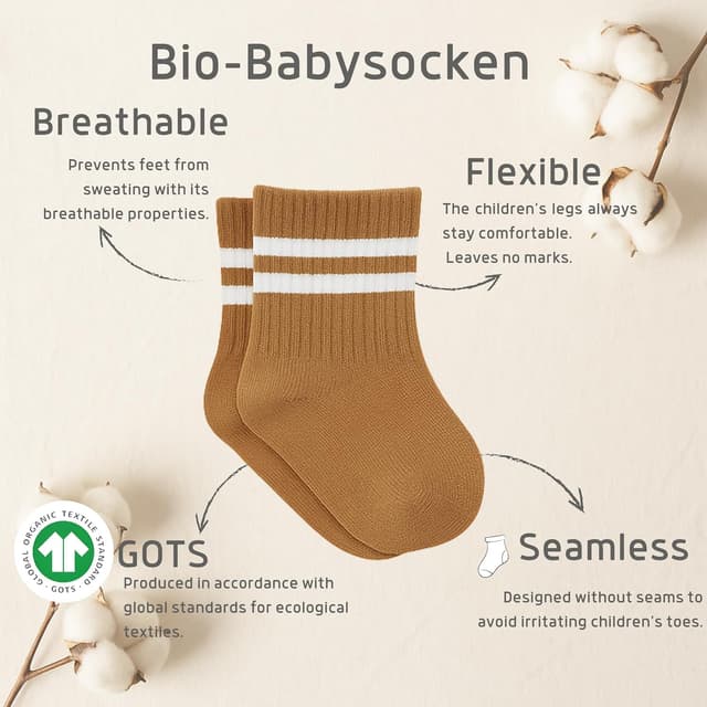 Detalle de bistyle Baby-Socken aus Baumwolle (6 Paar) für Neugeborene 0–6 Monate bis 2–3 Jahre – nahtlos, Stopper