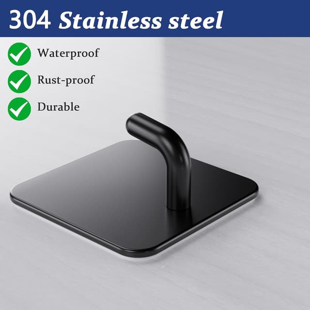 Detalle de Aikzik Handtuchhalter ohne Bohren – 6er Set selbstklebende Edelstahlhaken für Bad & Küche in Schwarz