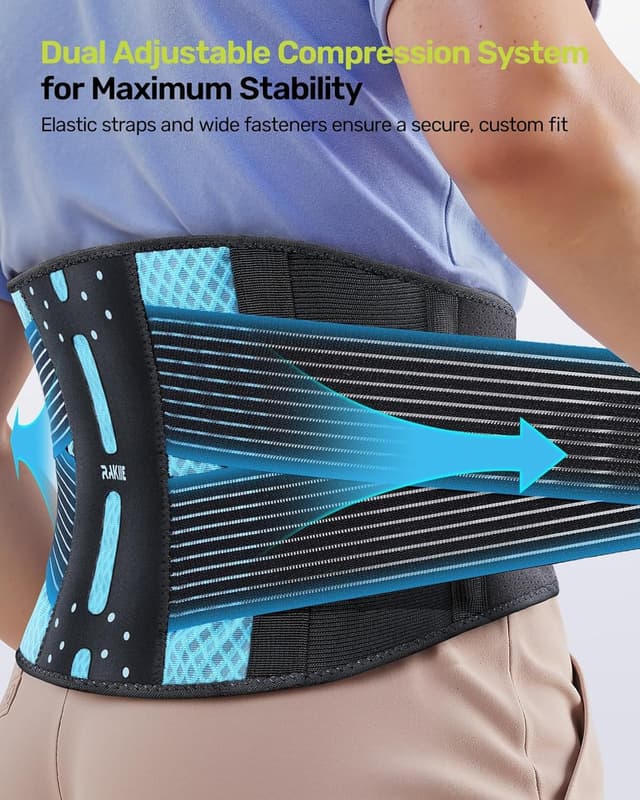 Detalle de Rakiie Slim Back Brace for Lower Back Pain Relief (Lightweight, Breathable) — Sky Blue, XL
