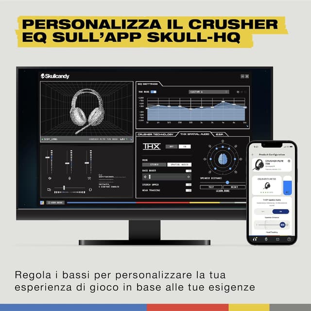 Detalle 1 de Skullcandy Crusher PLYR 720 Wireless Gaming Headset THX Spatial Audio con Crusher Bass e microfono rimovibile