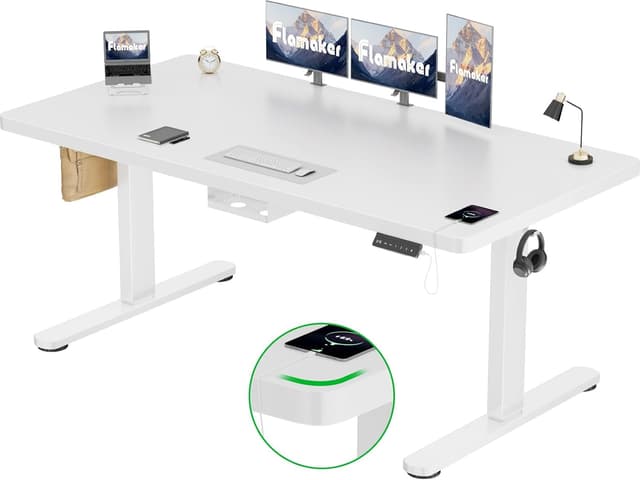 Detalle de Flamaker höhenverstellbarer Stehschreibtisch elektrisch 180x80 cm (mit Kabelmanagement)