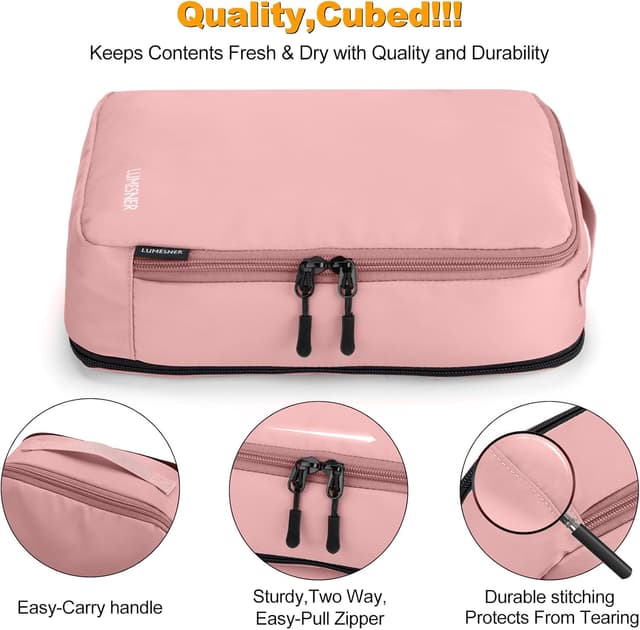 Detalle de Lumesner Compression Packing Cubes – 8-piece travel essentials set for carry-on suitcases (Pink)