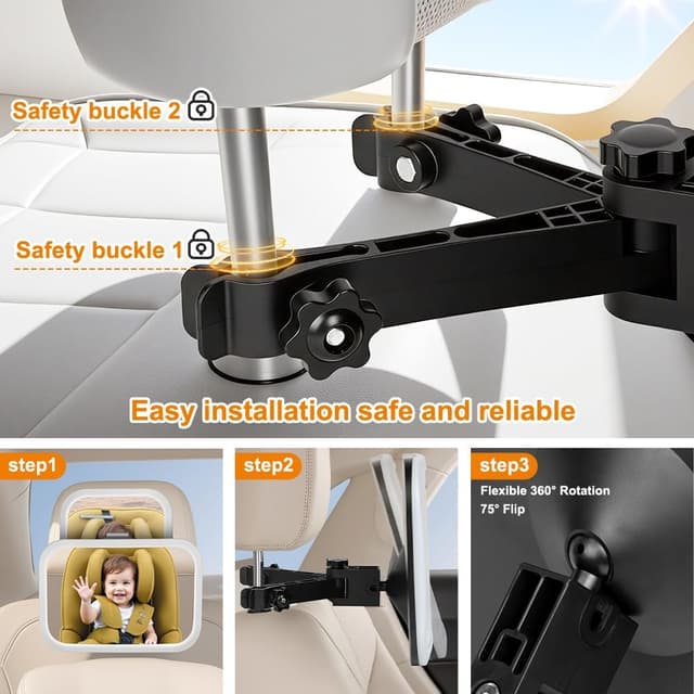 Detalle de Vicloon Specchietto retrovisore per bambini 360° con poggiatesta e clip di aggancio