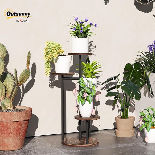 Detalle 2 de Outsunny Estantería para Plantas 5 Niveles Madera y Acero 🌱