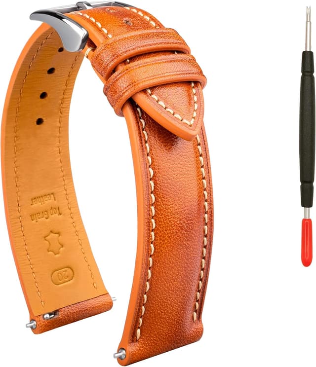 Detalle de Gomvadr Quick-Release Leder Uhrenarmband (zweifarbig) mit Edelstahlschließe – für 18 bis 22 mm