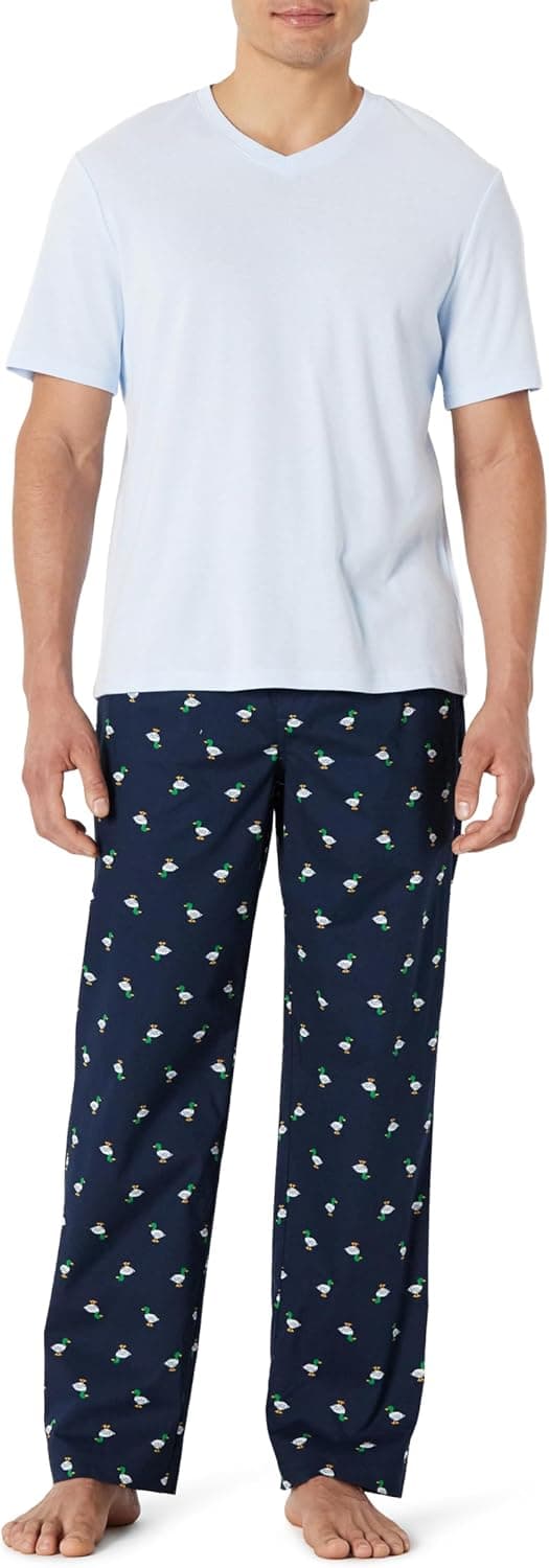 Thumbnail 6 de Amazon Essentials Herren Pyjama-Set aus Baumwoll-Stretch-Popeline mit T-Shirt aus Baumwoll-Jersey