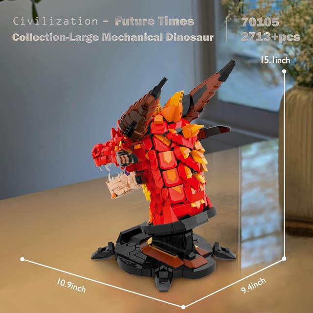Thumbnail 3 de JMBricklayer Dragon Head Building Blocks Toy 70105 (2713 pieces) – collectable display fantasy dinosaur model kit for adults 14+