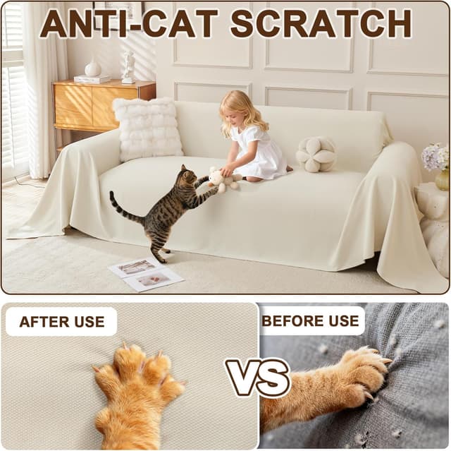 Detalle 2 de Housse de canapé imperméable Royhom pour canapé d’angle 2 places, beige, 260x180 cm