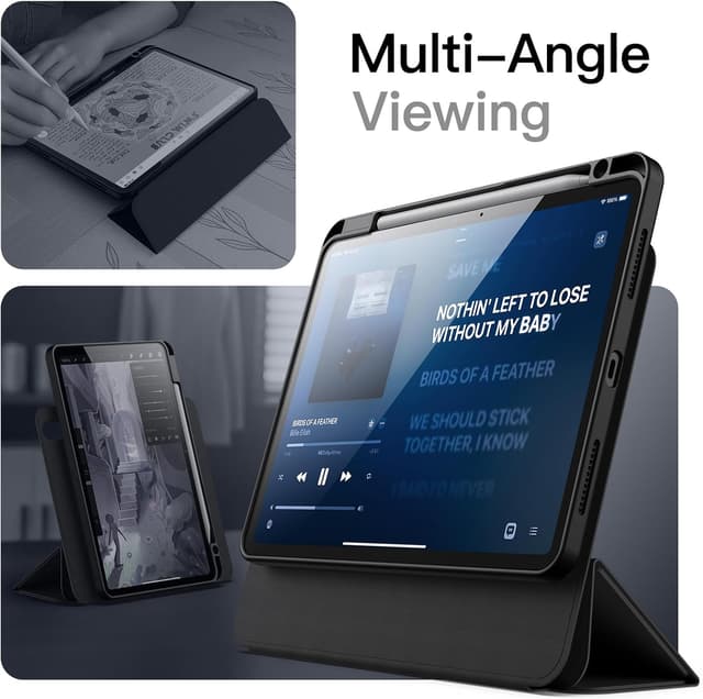 Detalle de JETech magnetische abnehmbare Hülle für iPad Air 11 Zoll (M4/M3/M2/5./4.) mit Stifthalter, 360°-Stand und entfernbarer Rückabdeckung (Schwarz)