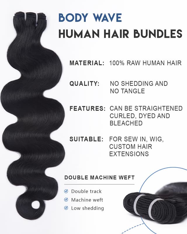 Detalle de Lucklady 16A Human Hair Body Wave, 4 Bundles ⚙