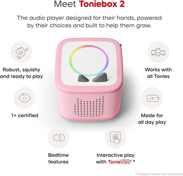 Detalle 2 de Toniebox 2 Audio Player Julia Donaldson Bundle (Cloud Pink) with Tabby McTat & Superworm – for Kids 3+