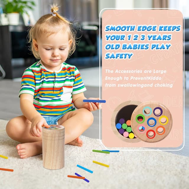 Detalle de Joozmui Montessori Holzspielzeug zum Sortieren & Stapeln (ab 1–2 Jahren) – 16 Stäbe in 8 Farben